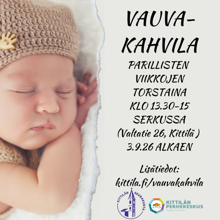 Kuvassa nukkuva vauva ja tekstiä