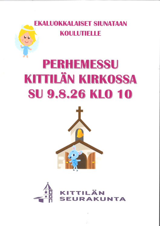 kuvitettu kirkko ja enkeli